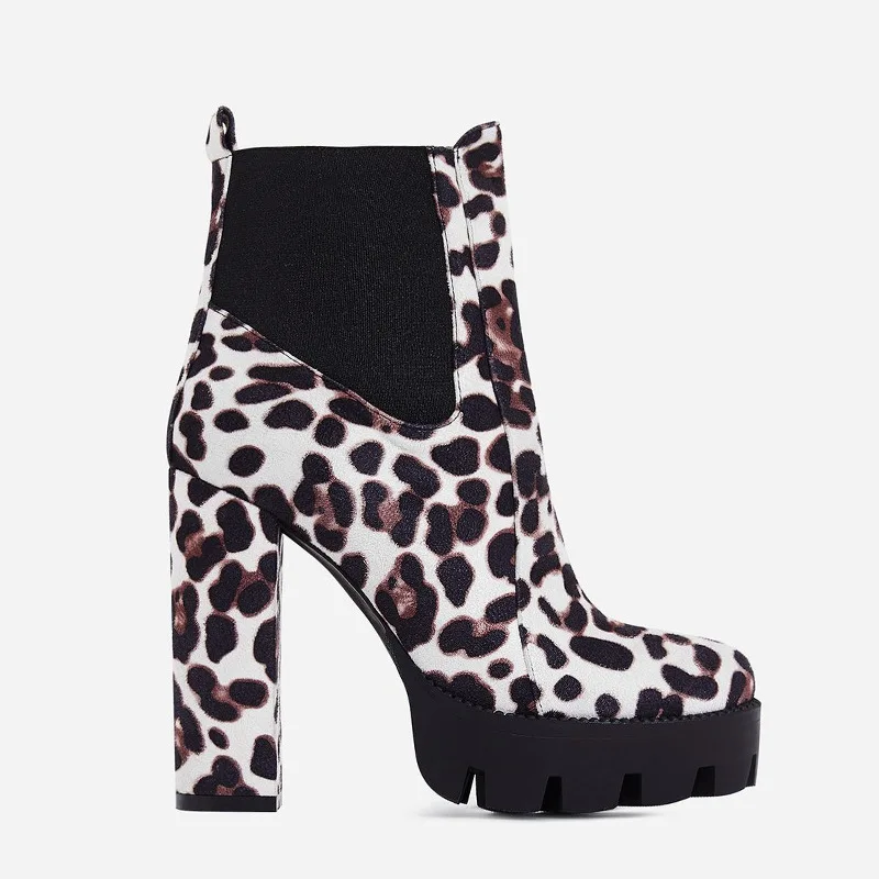 

New leopard print sleeve short boots high heel medium heel boots thick heel women's boots in 2019