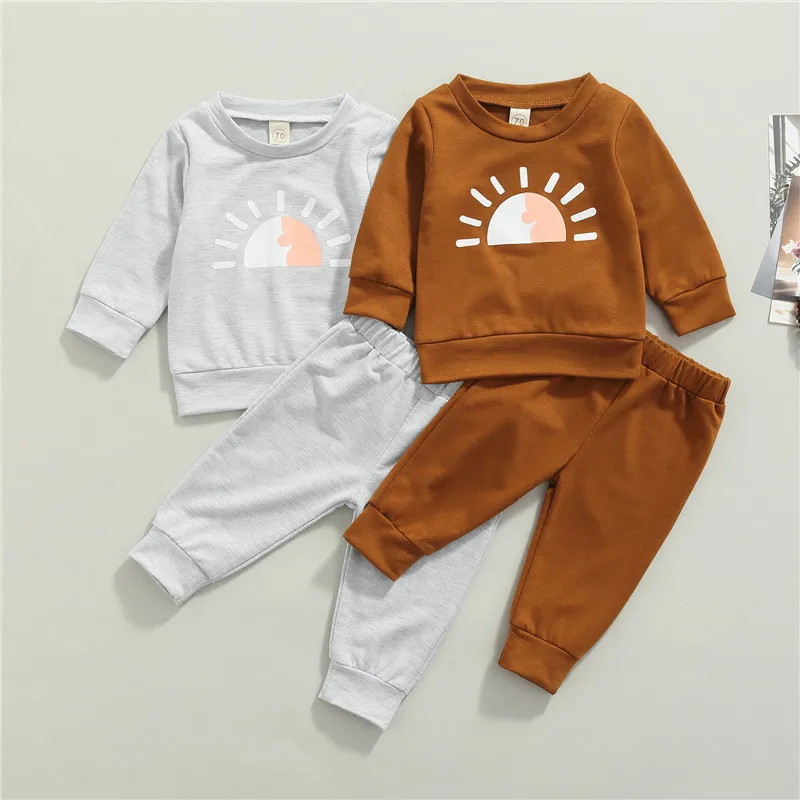 

0-24M Baby Autumn Clothes Newborn Infant Kids Boys Girls Sun Print Long Sleeve Pullover Sweatshirts+Pants Casual Tracksits