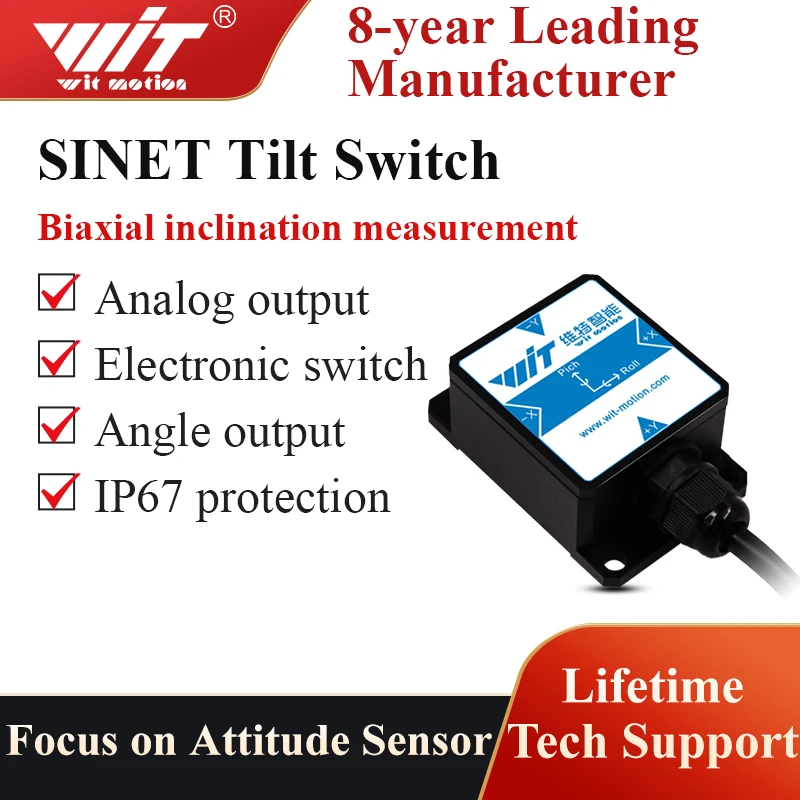 

WitMotion SINET Dual-axis AHRS High Accuracy Tilt Angle Alarm Inclinometer, Electronic Output, IP67 Waterproof Anti-Vibration