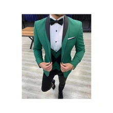 Chaqueta ajustada para hombre, traje verde con diseño de cuello esmoquin, un botón, a la moda, informal, 3 piezas, novedad de 2022 (3)