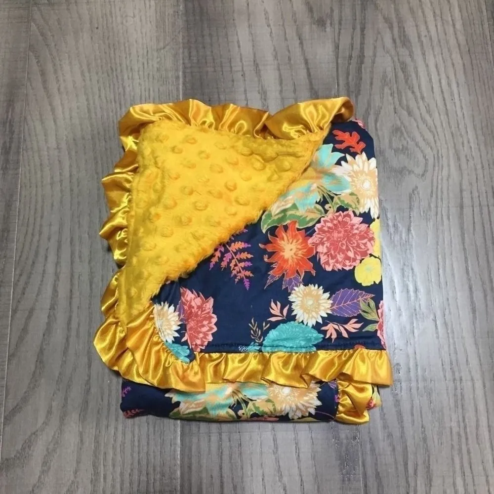 

baby girls blanket with ruffle baby children soft blanket baby mustard blanket with floral print
