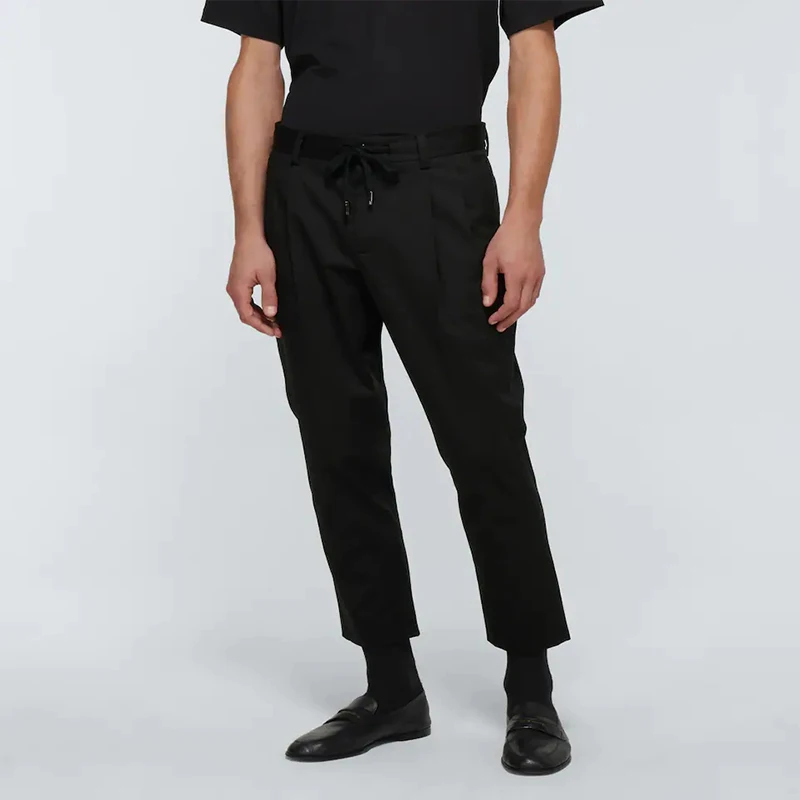 

Men's Slim Straight Elastic Casual Pants Korean British Style New Drawstring Belt Fashion Trend Simple Nine Point Pants
