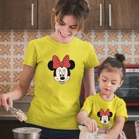 couples tshirt cartoon minnie mouse print family look casual summer mom and daughter tee color short sleeved childrens clothing