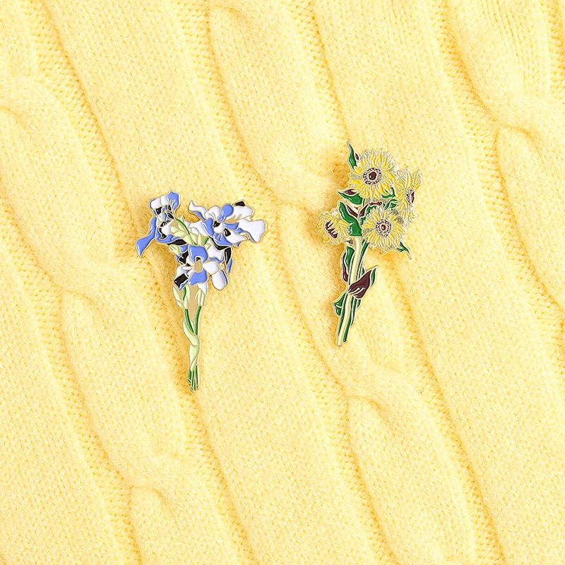

Sunflowers Iris Enamel Pins Custom Bouquet Flowers Brooch Lapel Pin Badge Cartoon Plant Jewelry Gift for Women Wholesale