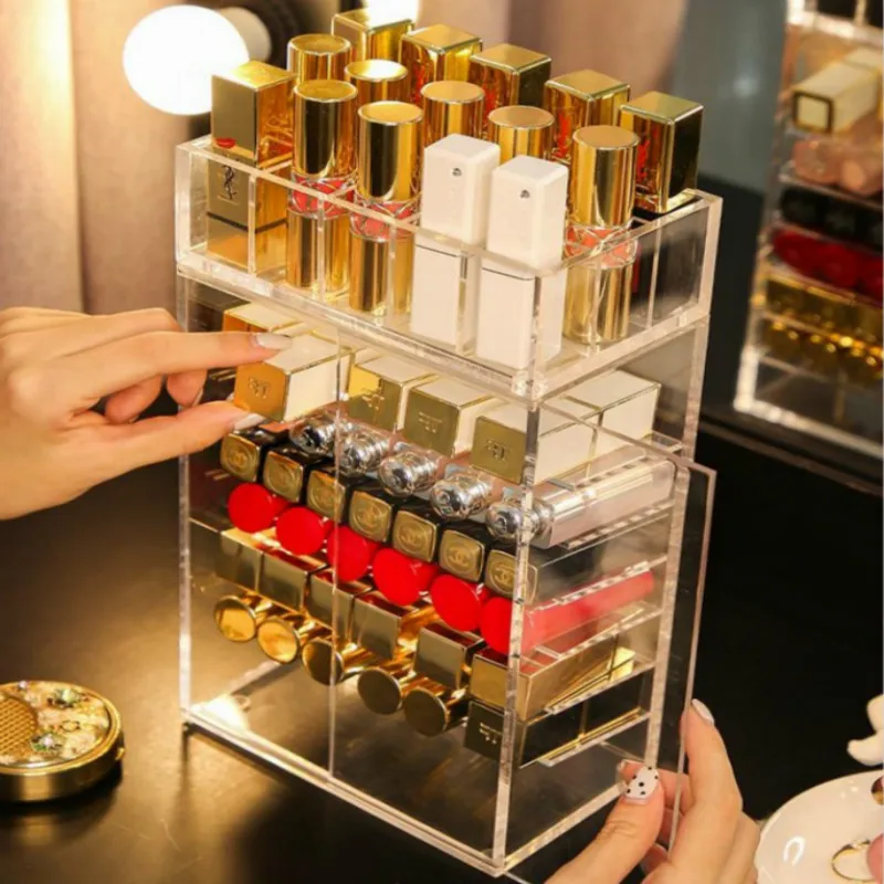 Акриловый Органайзер для косметики с пыленепроницаемой дверью макияжа губная