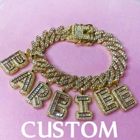 hiphop diy statement 12mm s link miami cuban necklace baguette letter pendant bracelet for women jewelry wholesale drop shipping