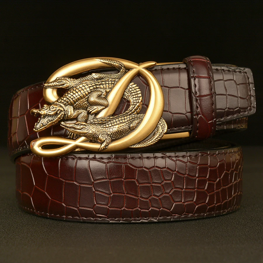 

2022 New Style Crocodile Automatic Buckle Men Belt Genuine Leather Man Belts Cowskin Alligator Pattern Male Strap Waistbands