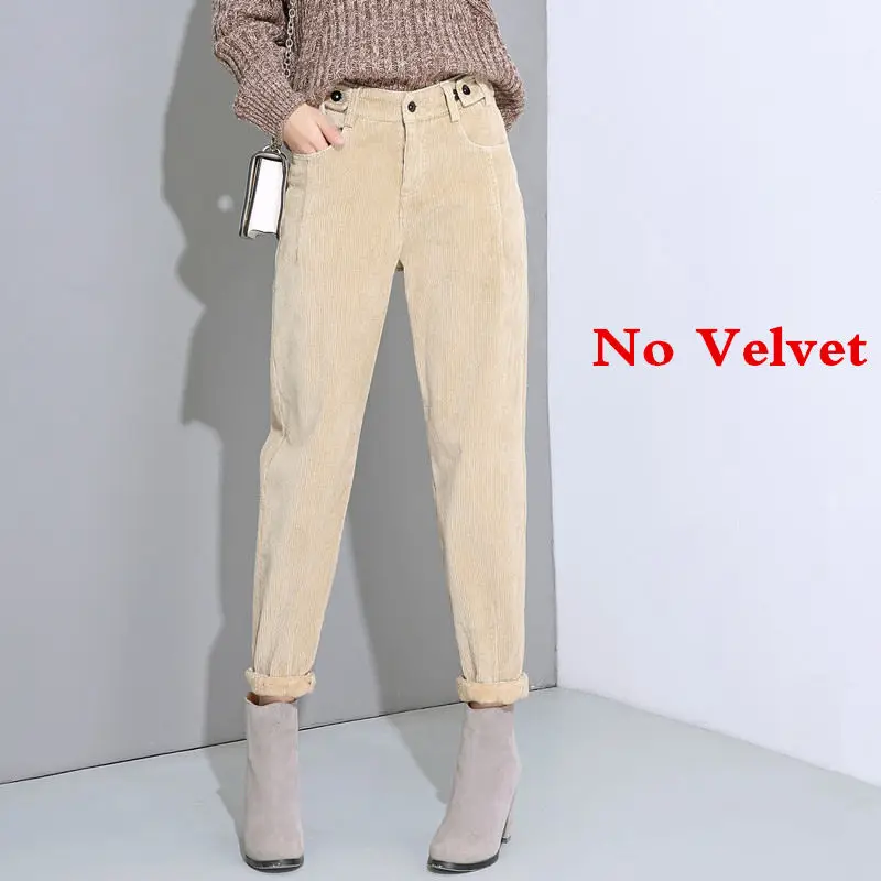 beige no velvet Новые женские вельветовые шаровары осенние штаны с высокой талией длинные бархатные брюки свободные черные брюки женские зимние спортивные брюки C5803 - Цвет: beige no velvet