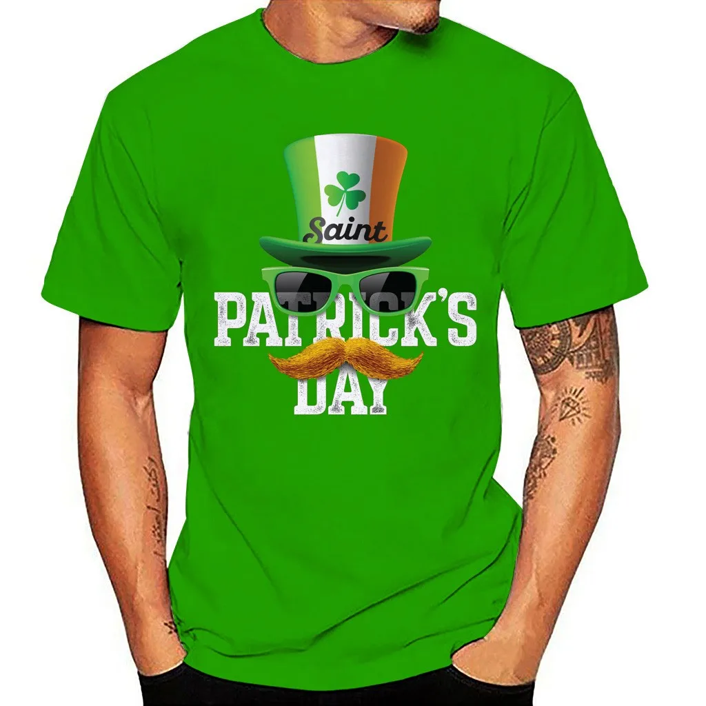 Мужская футболка с принтом День Святого Патрика зеленая круглым вырезом и