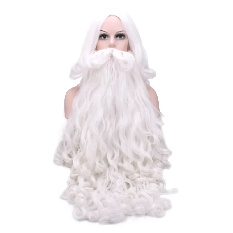 

Morematch Christmas Gift Santa Claus Wig and Beard Synthetic Hair Short Cosplay Wigs for Men White Hairpiece Accessories Hat
