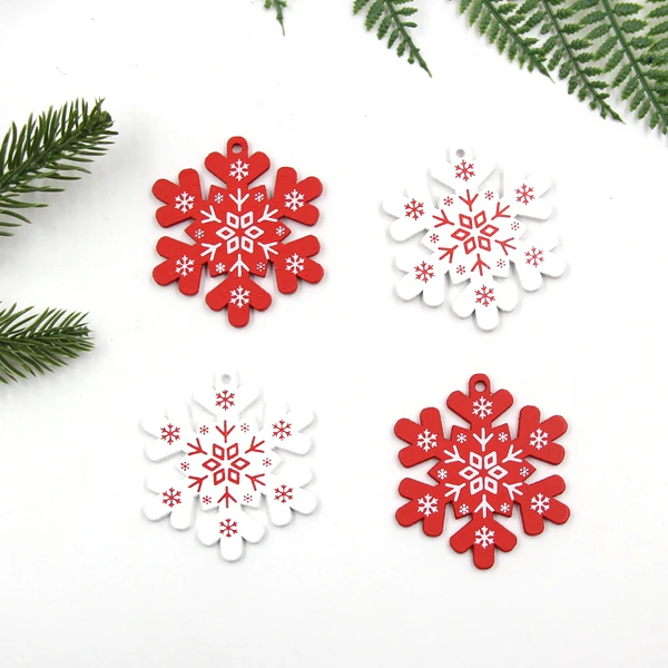 Mix Snowflake 12 шт./лот DIY белые и красные рождественские печатные деревянные подвески, украшения для детей, рождественские подарки, украшения для елки - Цвет: Mix Snowflake