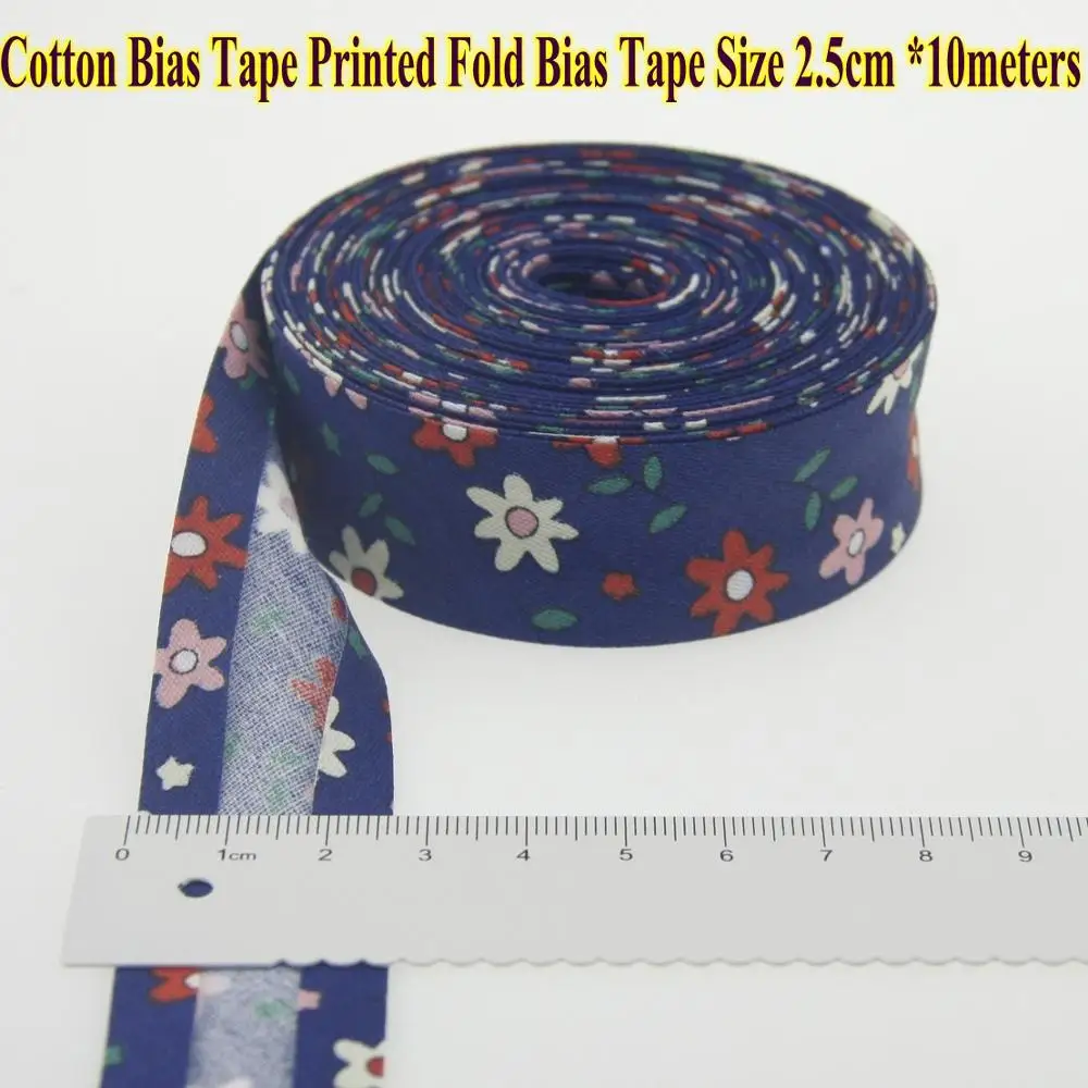 dark blue flowers Хлопковая косая лента с принтом, Размер: 25 мм, " 10 метров печатные цветы хлопок саржа косая лента для шитья своими руками - Цвет: dark blue flowers