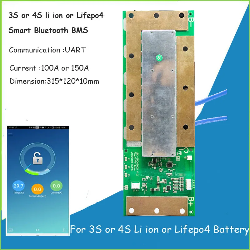 3S 12 6 В или 4S Lifepo4 литий ионный аккумулятор smart Bluetooth BMS с 100A 150A постоянной тока