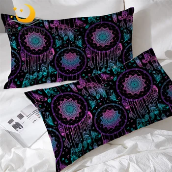 BlessLiving Dreamcatcher Pillowcase Boho Sleeping Pillow Case Ethnic Bedding Blue Purple Pillowcase Cover 50x75cm One Pair 1