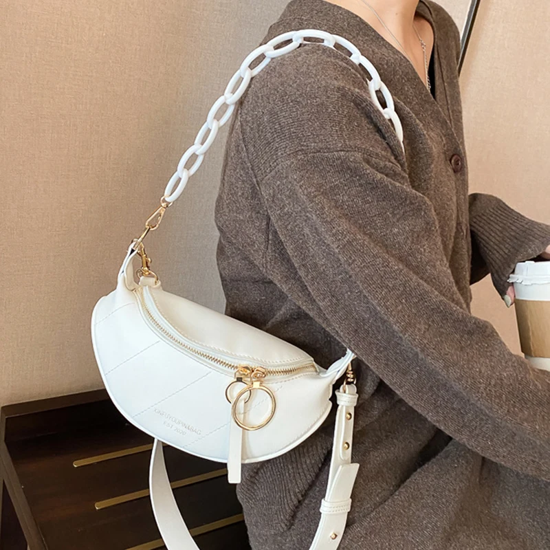 

2021 New Simple Dumpling Bag Fashion Acrylic Chain Bag Women Shoulder Messenger Bag PU Leather Travel Shopping Handbag Tote