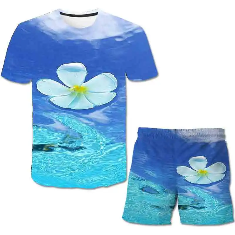 

Summer Plant The Leaves Newest Fashion 4-14 Year Old Children Clothes Polyester T Shirt Print Short Pants Children Outfit Set