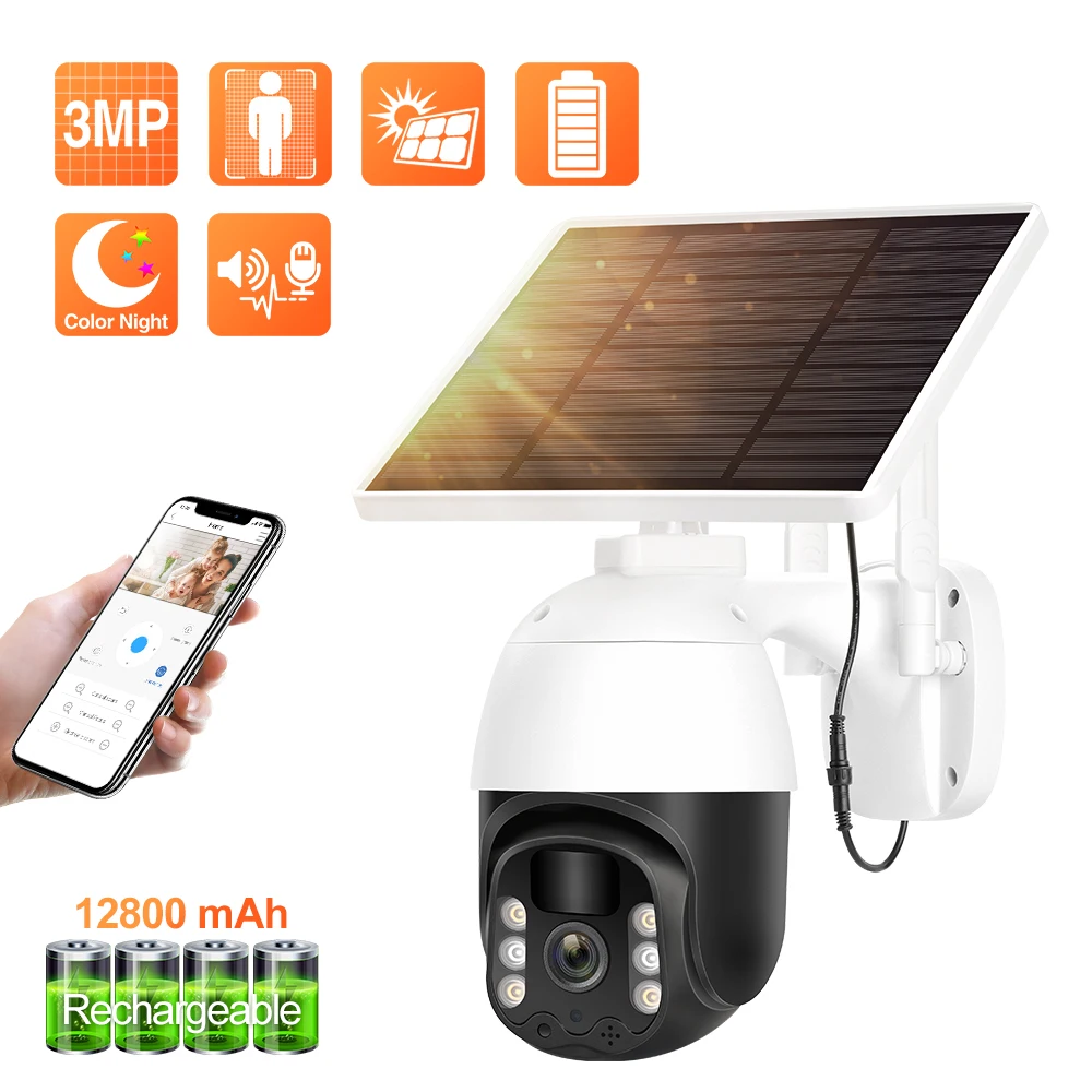 Techage 3MP Outdoor WiFi PTZ Security Solar Camera Wireless Battery IP PIR Human Detection Video Surveillance Waterproof |