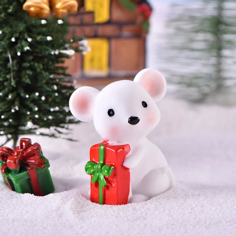 Рождественская фигурка мыши мультяшная крыса животное Модель Пейзаж из мха
