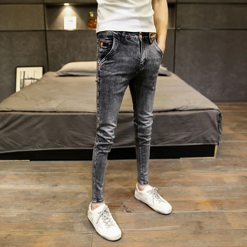 

Ripped jeans men's handsome trendy brand fashion cropped trousers spring autumn 2021 new Korean trendy men's pencil trousers