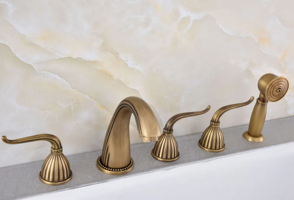 Новая античная латунь Палуба крепление широкое Ванная комната Римский смеситель