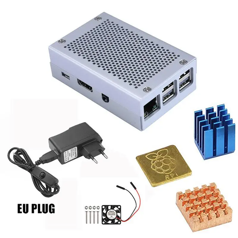 

Raspberry Pi 3 Чехол Модель B + Raspberry Pi Алюминиевый Чехол серебристый металлический чехол Вентилятор охлаждения с винтами теплоотвод + комплект кор...