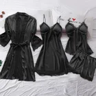 Комплект пижамный женский атласный из 4 предметов, 2021