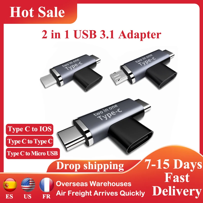 

2-In-1 Type C To USB 3.1 Adapter Mobile Phone Accessories For 8Pin Micro To Type C IOS Bus Fast Charging Charger Adaptador USB C