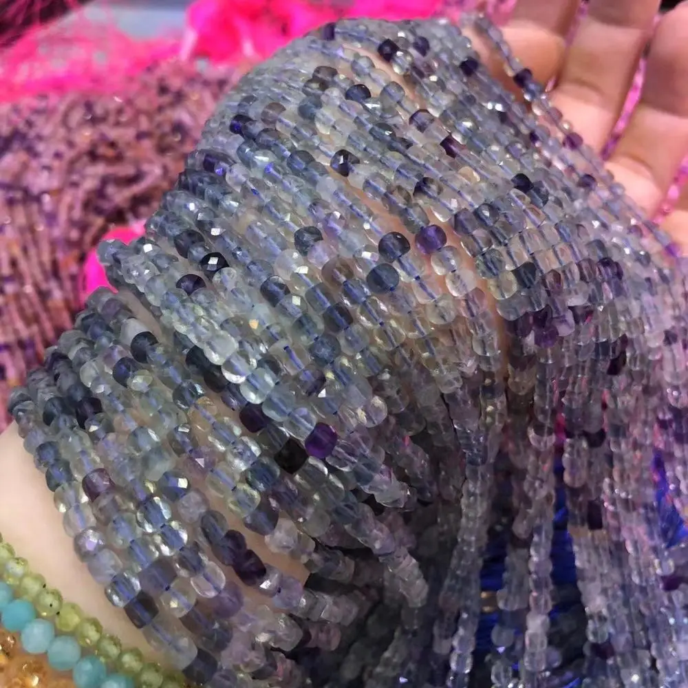 

Faceted Natural Stone Beads Fluorite Square Shape Faceted for Jewelry Making Beadwork DIY Bracelet Necklace