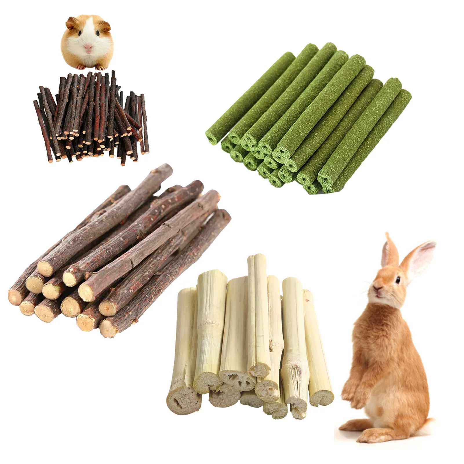 

Pet Chew Toys Natural Apple Sticks / Alfalfa Hay Sticks And Sweet Bamboo 3 Kinds Of Combination Chew Toys For Rabbits Hamster