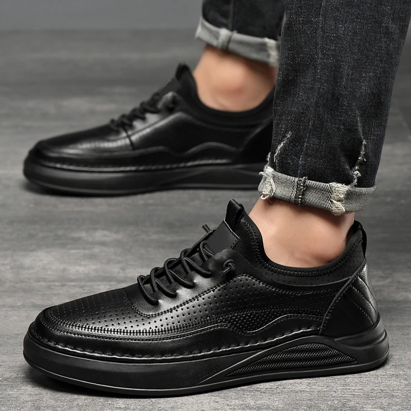 

Мужские туфли из натуральной кожи, плоская подошва, модные повседневные удобные, на шнуровке