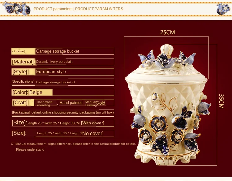 

Luxurious European style ceramic trash can Covered household retro living room bathroom bedroom storage barrel garbage cans