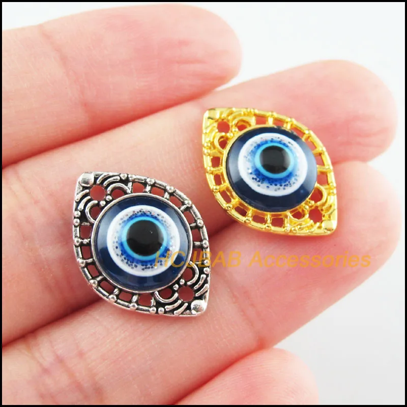 

20Pcs Gold Tibetan Silver Tone Oval Eye Resin Charms Connectors 14.5x20mm