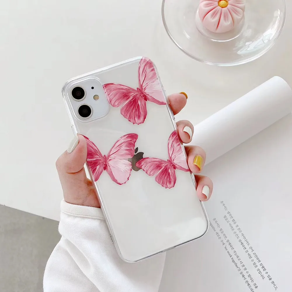 Чехол для телефона LOVECOM Blue Butterfly iPhone 12 Mini 11 Pro Max XR XS 7 8 Plus X прозрачный Ультратонкий