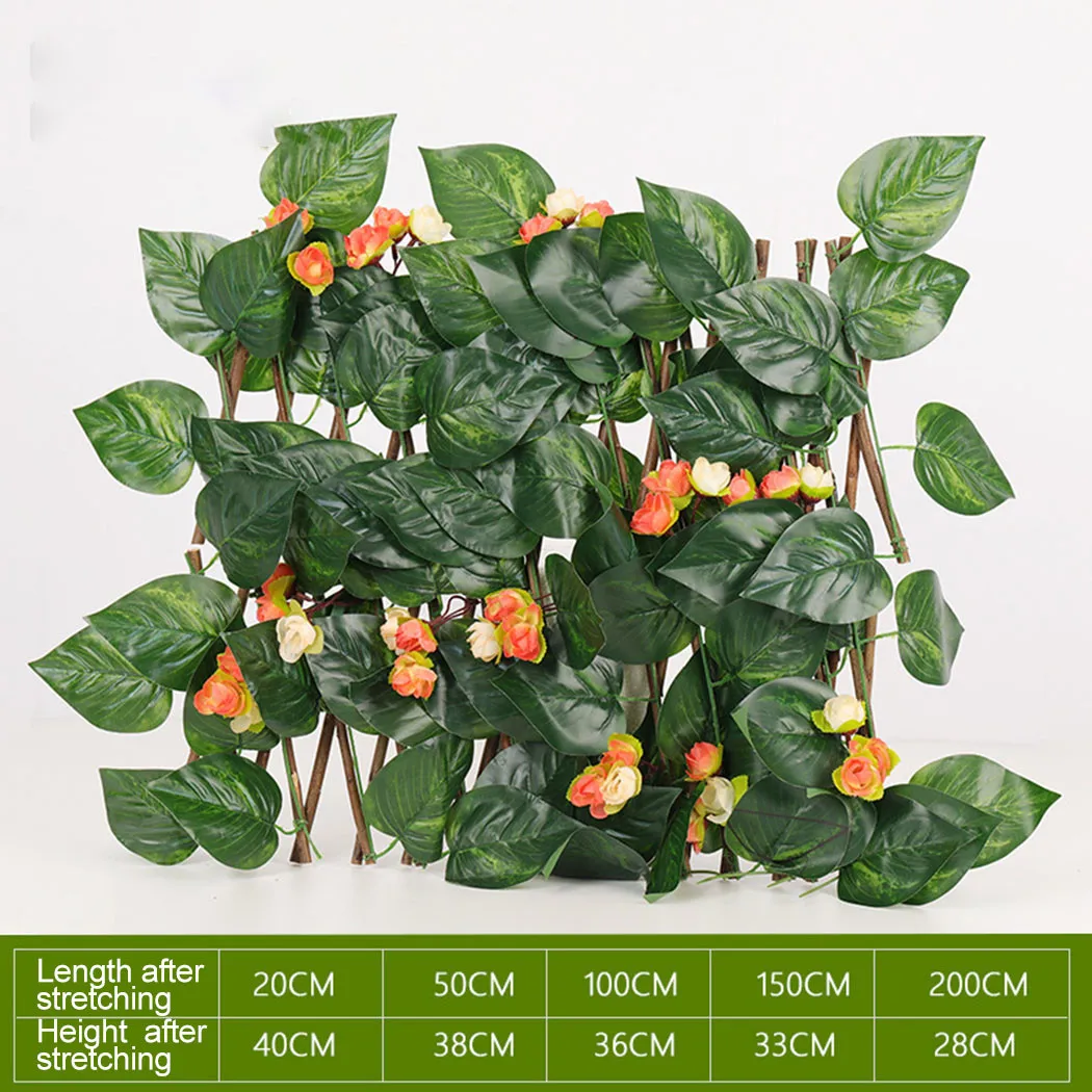 Valla telesc&oacute;pica para jard&iacute;n, enrejados de expansi&oacute;n, flor de hoja Artificial, valla telesc&oacute;pica de madera para pared, 1 Uds.-2