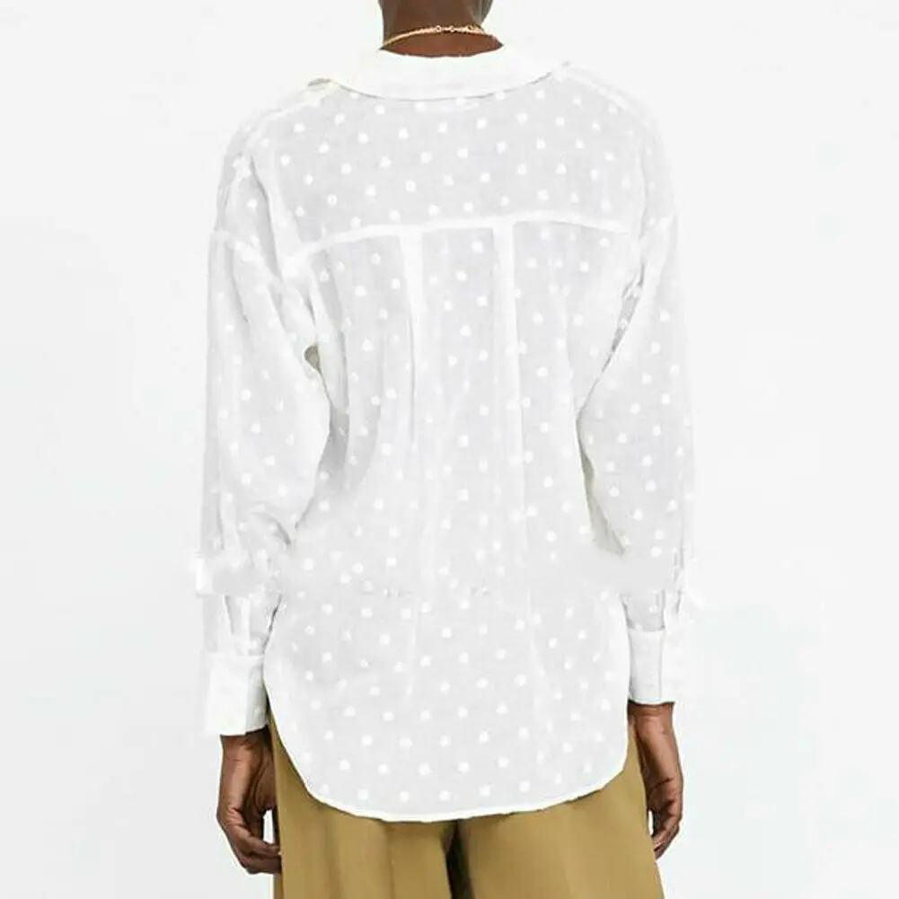 Женская Повседневная Блузка тонкая прозрачная однотонная белая Свободная