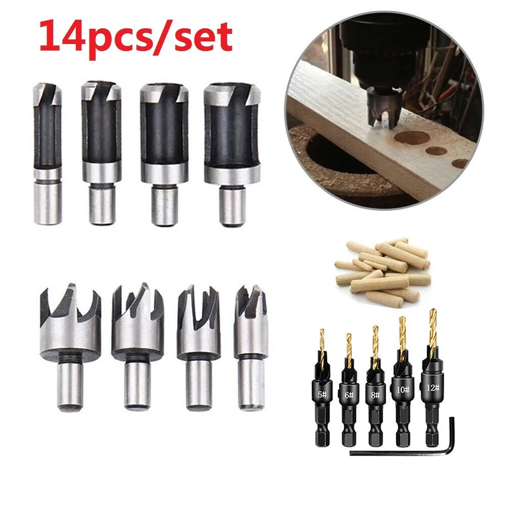

14pc Pack Countersink Drill Bit Wood Plug Cutter Woodworking Screw Holes Set ///////// /
