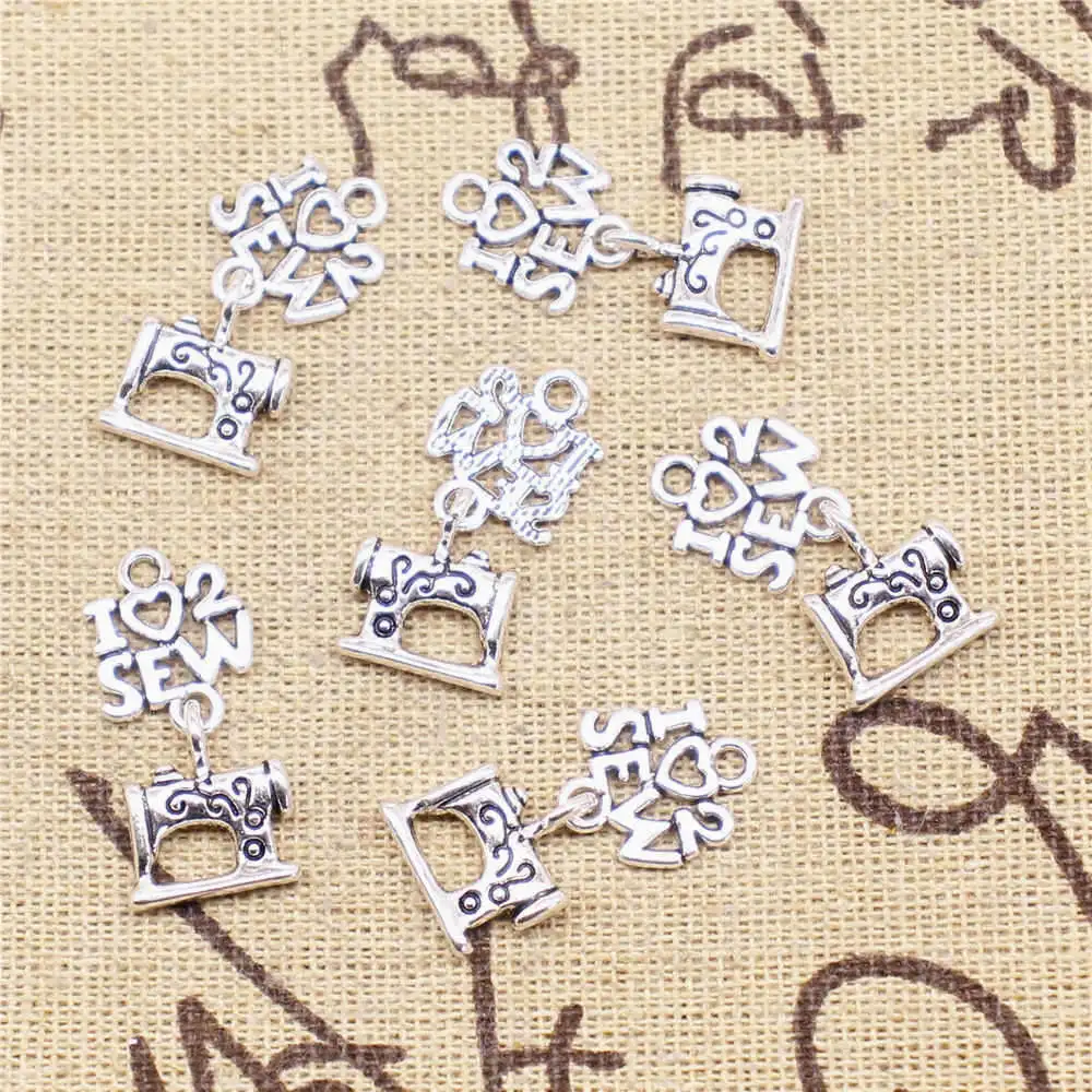 

I Love Sewing Charms Supplies For Jewelry Making Kit Antique Silver Color 10pcs 11x25mm