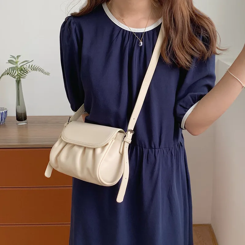 

Brand Soft PU Leather Women Bag Summer Pleated Small PU Leather Shoulder Bags For Ladies Leisure Armpit Bag