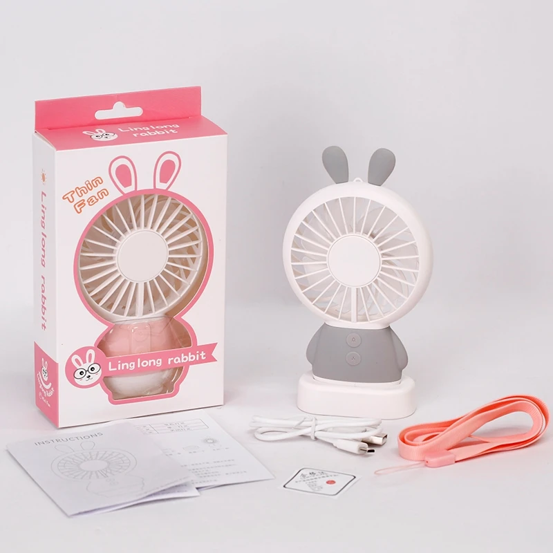 

Rechargeable Fashionable Mini Portable Linglong Rabbit Damo Bear Handheld Personal Handy Fan LED Colorful Light