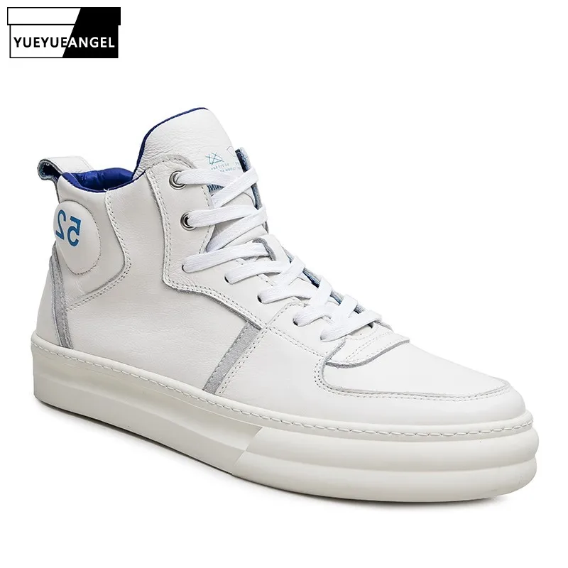 High-Top Casual Men Shoes Genuine Leather Military Sneakers Luxury Platform Trainers Top Quality Lace Up Hip Hop White |