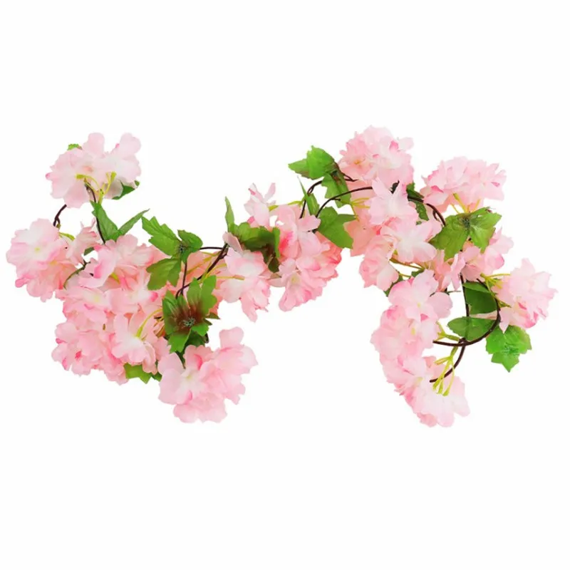 

Artificial Cherry blossom Rattan DIY wedding Wisteria Vine for Home Hotel Background Shop Wall Hanging Decoration 230cm/pcs