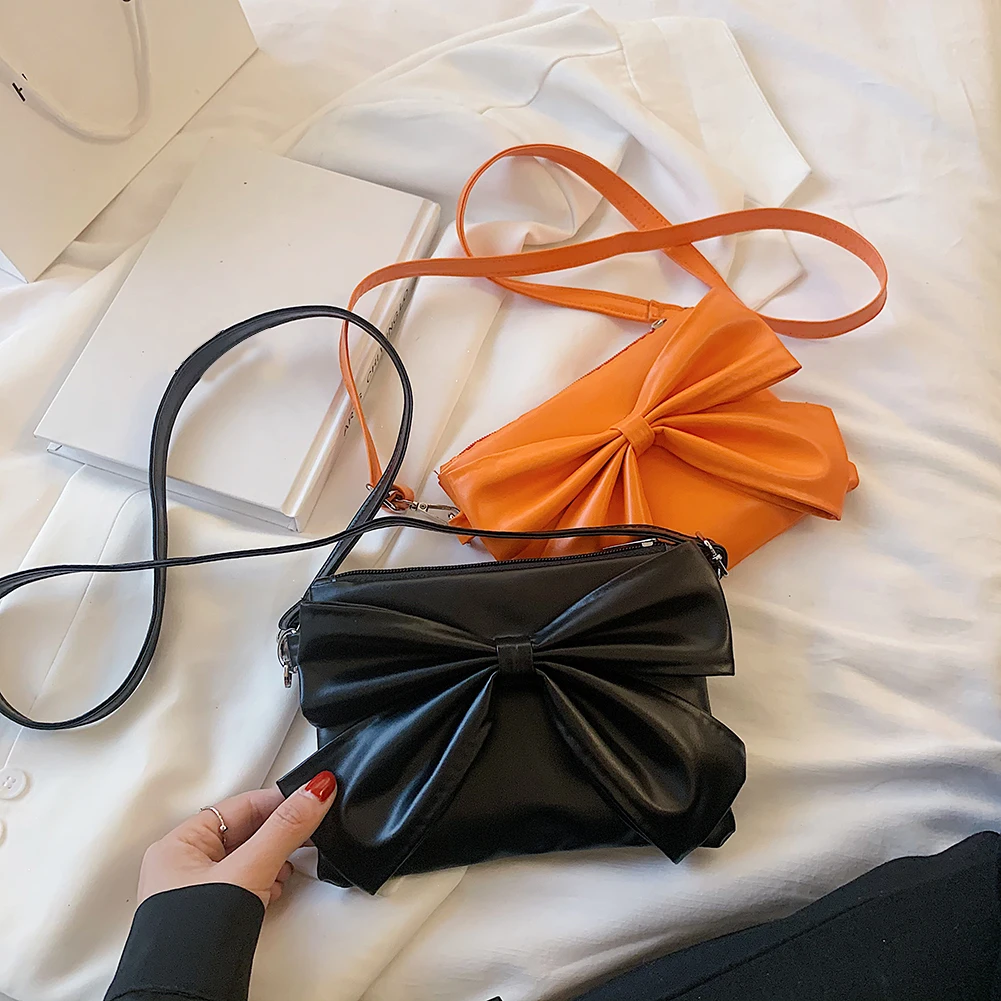 

New Fashion Bowknot Women Vintage PU Leather Shoulder Messenger Bags Solid Color Casual Ladies Small Crossbody Shoulder Handbags