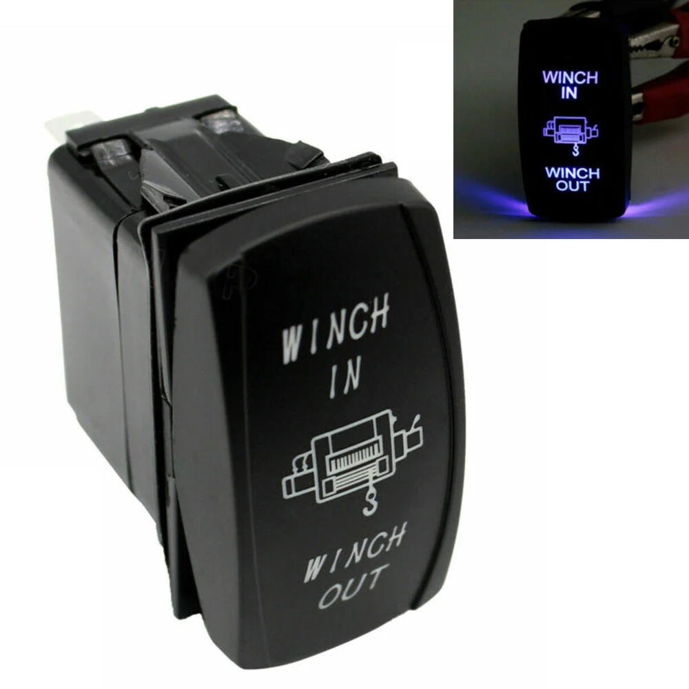 

12V 20A Winch IN Winch OUT Rocker Switch Blue LED Laser Rocker For Jeep Polaris UTV Truck Boat 7 Pin