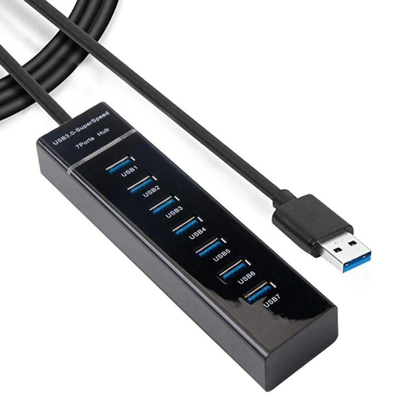 

7-портовый концентратор USB 3,0-концентратор данных USB-разветвитель с длинным кабелем 38 дюймов для ноутбука, ПК, Mac Pro Imac, Surface Pro