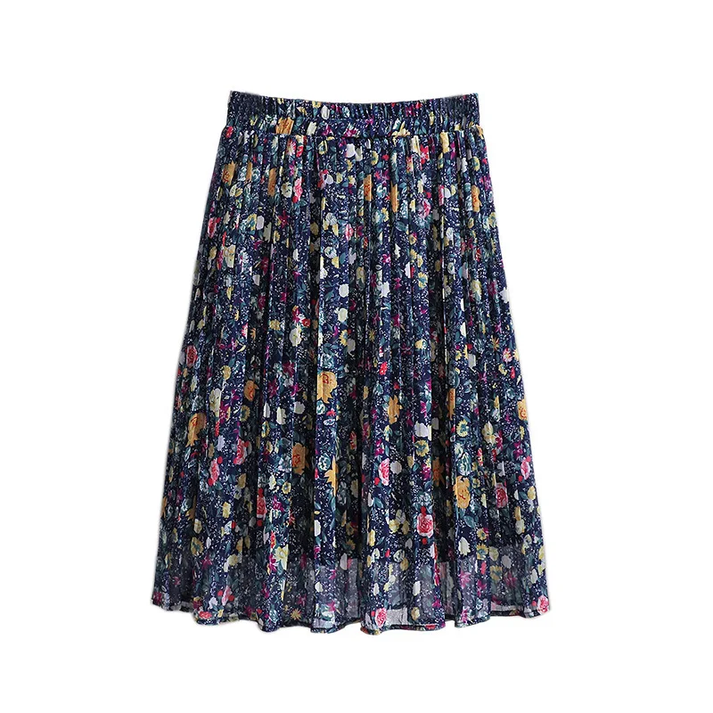 Женская шифоновая плиссированная юбка элегантная длинная с большим цветочным