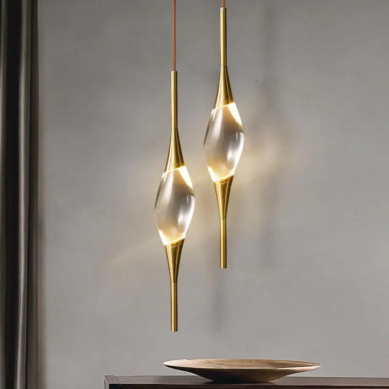 

New copper crystal LED chandelier headlamp lighting gold dining room deluxe decorative lamp