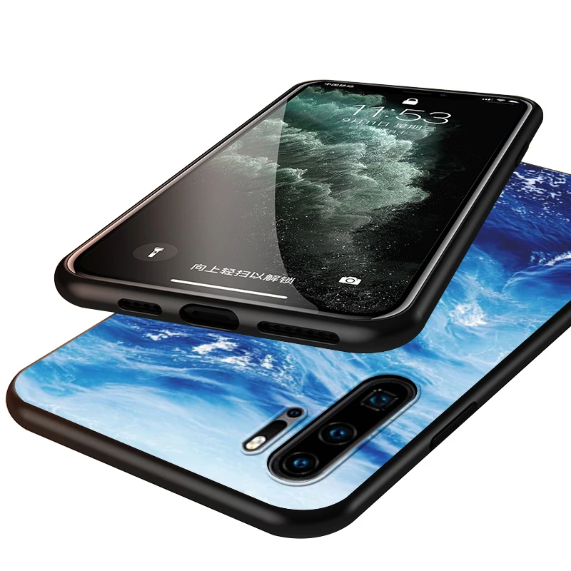 

Blue sea waves Silicone Phone Case for Huawei P30 P20 P40 Lite E Pro P Smart Z Plus 2019 P10 P9 Lite Black Cover