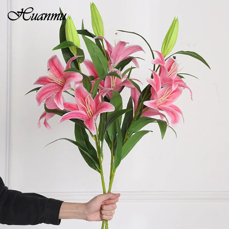 

10 Heads Artificial Lily Flowers High-Quality Multicolor Lily Wedding Bridal Flowers Bouquet Home Party Decoration