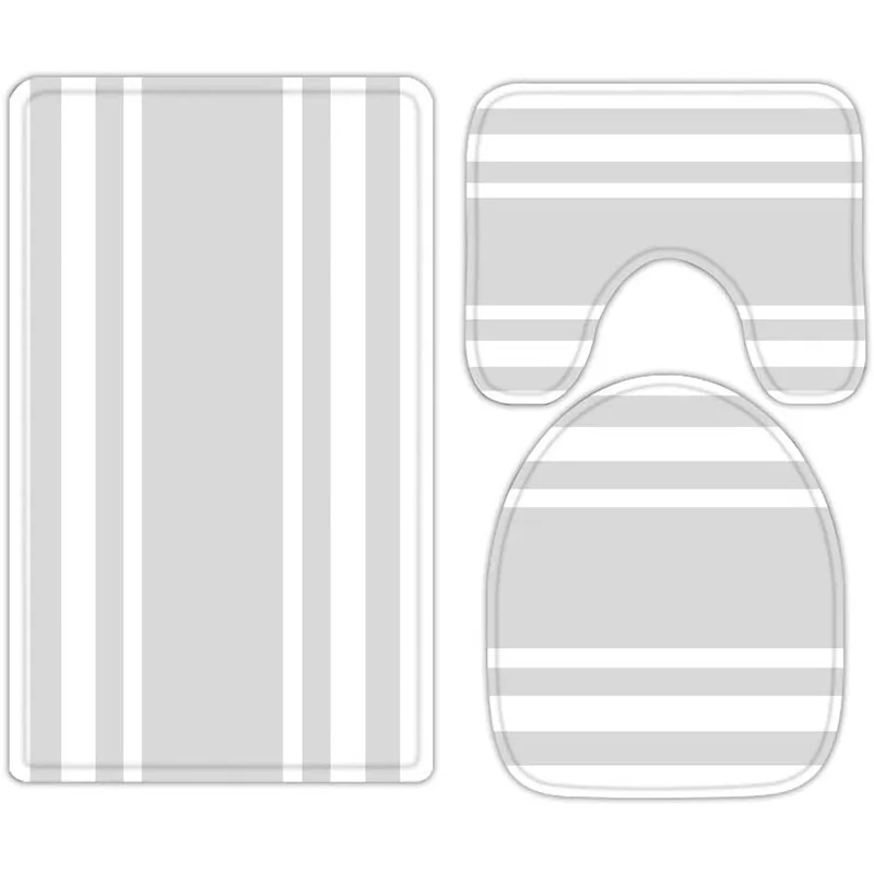 

Modern geometric gray stripes 3-piece bathroom carpet, U-shaped cushion, non-slip goose down toilet seat, washable