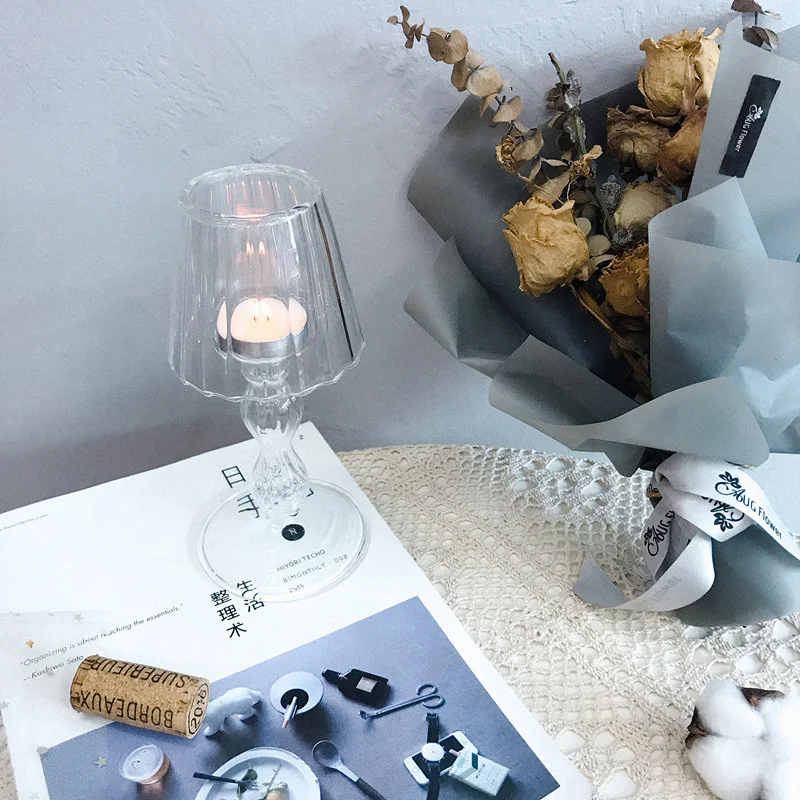 Прозрачный стеклянный подсвечник для ароматерапии настольная лампа в форме